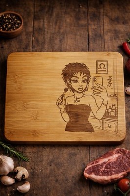 Bamboo Engraved Rectangular Cutting Board with Custom Illustrated Design  Gift