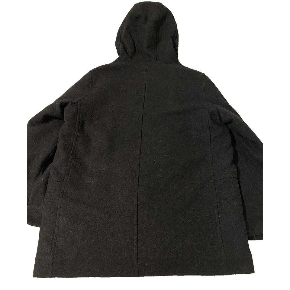 Abrigo para Hombres Gap Extra Grande Negro Mezcla de Lana Pesada Cuello de Piel Sintética Chaqueta con Capucha Foto 4 de 4