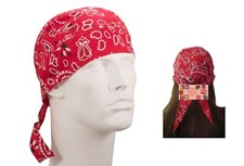 Red Paisley DO Rag TIED FITTED BANDANA w/TIES COTTON Head Wrap Skull Cap DOO Du