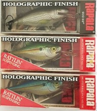 3 NEW RARE DEEP HOLOGRAPHIC RAPALA SHAD RAP LURES, BASS, YELLOWBELLY, BREAM, COD