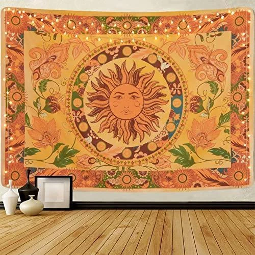 Lyacmy Burning Sun Tapestry Flower Vines Tapestries Vintage Floral Tapestry