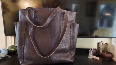 Duluth Trading Brown Leather Tote Bag Shoulder Straps Zip
