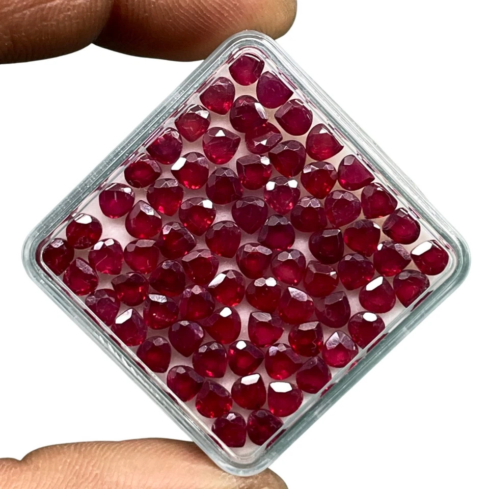 10 Pcs Natural Ruby 4x4mm Pear Cut Rich Red Loose Gemstones Wholesale Lot - Image 2 of 4