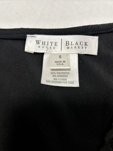 White House Black Market Bluse S schwarz V-Ausschnitt Stretch Twist lang ausgestellte Ärmel - Bild 2 von 7