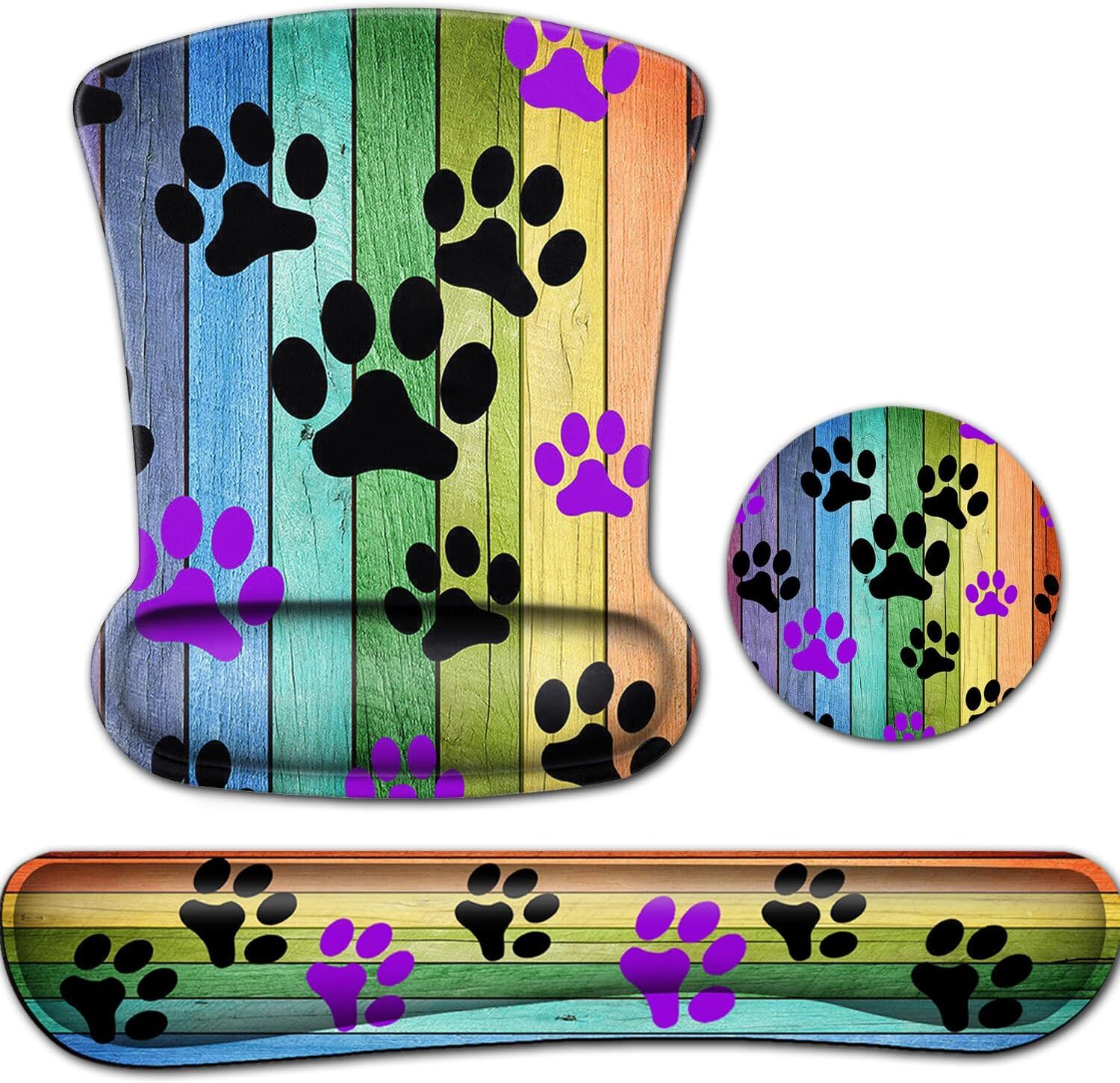 Memory Foam Mouse Pad with Wrist Support Rustic Rainbow Design-image