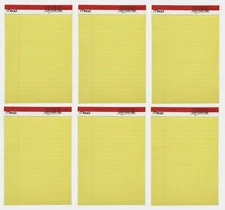 6 PACK Mead JUNIOR LEGAL PAD 5"x8" Yellow Note Paper 50 Sheet Standard Ruled NEW
