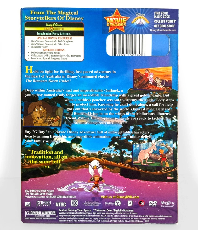 Walt Disney's: The Rescuers Down Under (DVD, 1990, Gold Coll) Like New w/ Slip ! - Image 2 of 4