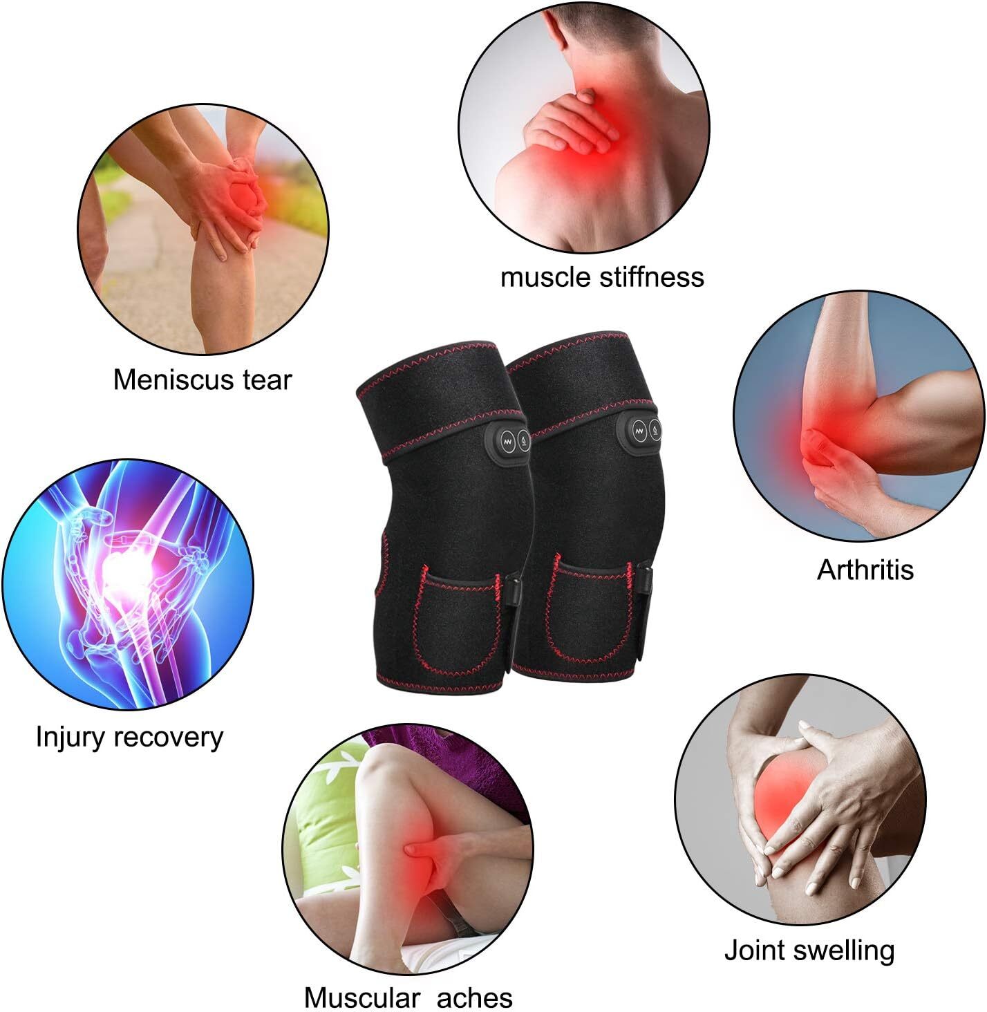 Electric Heating Vibration Knee Joint Pad Brace Therapy Massager with Power Bank