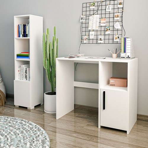 Arbeitszimmer Schreibtisch und Bücherregal Set Kutay weiß