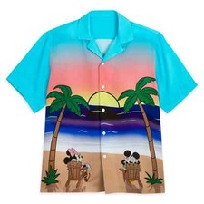 NEW Disney Button Up Shirt Adult Small Blue Mickey Minnie Mouse Summer Parks