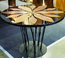 Black Epoxy Resin Round Bar Coffee Table Top Handmade Living Room Outdoor Decor