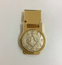 Clip de dinero masón masón, barra de dinero masónica tono dorado cuadrado y brújula (D)