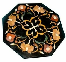 18" black Marble Dining Coffee corner Center Table Top inlay antique Mosaic t42
