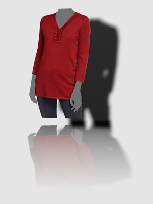 $80 Neiman Marcus Women's Red V-Neck Front Lacing Detail Tunic Top Size Large