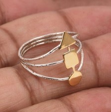 Trio Geometric Design 925 Silver Multi Textured Band Ring Minimal Jewelry Gift