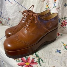 60s/70s Vintage Brown Leather Chunky Oxford Platforms
