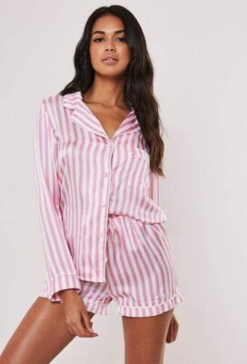 NEW Missguided Pink CANDY Stripe SILK Effect Pyjamas Shorts SET PLUS Size 20
