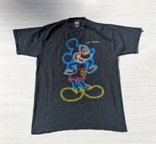 Vintage Mickey Mouse Neon Las Vegas Size Medium T-shirt Made in USA Black Disney