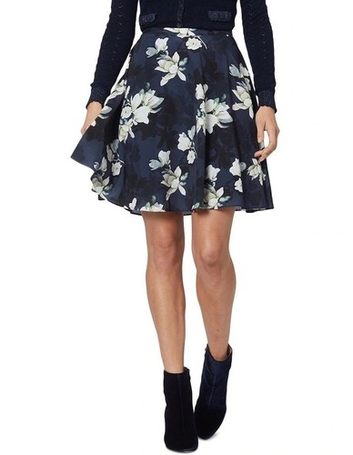 AS NEW Alannah Hill Navy Blue 'Magnolia' Floral Skirt - AU 8