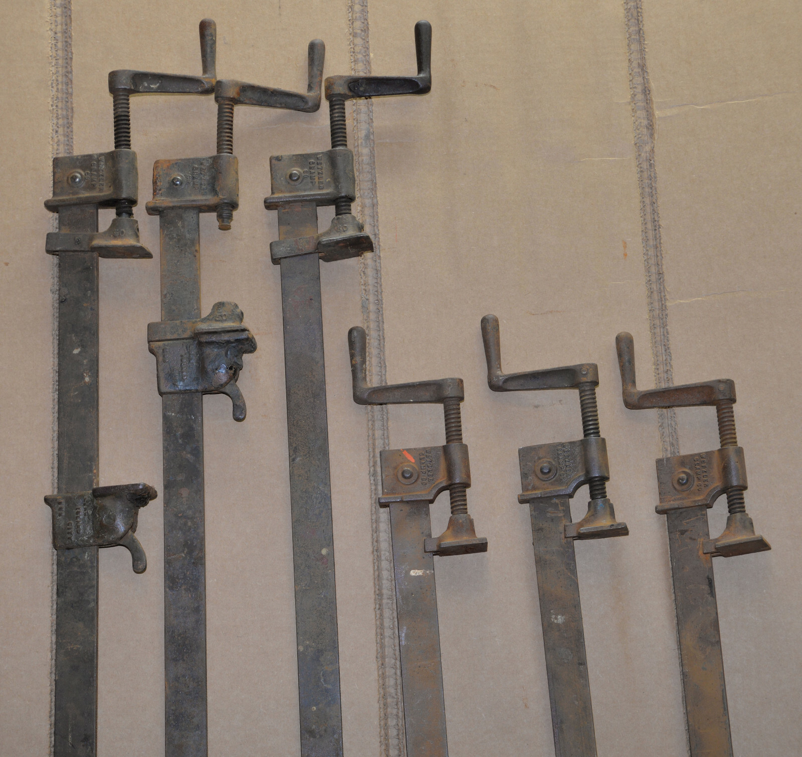 6 Wetzler bar clamps 3 each 54" & 42" long woodworkers USA collectible