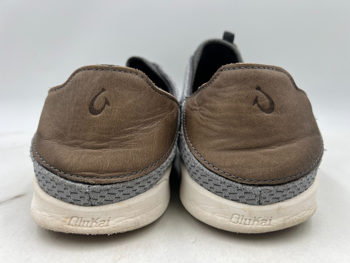 OluKai Shoes Mens Size 11 Gray Brown Leather Alapa Li Slip  display picture 2
