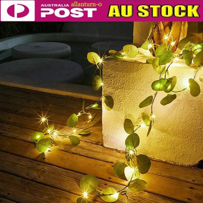 Solar Panel LED Flower Ivy Fairy String Lights Garden Wall Party Outdoor Lamps