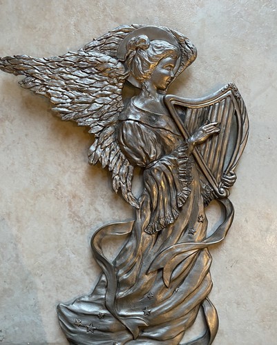 Gaviota 11,5"" ángel peltre hada tocando arpa lira colgante de pared Canadá 1990 - Imagen 3 de 11