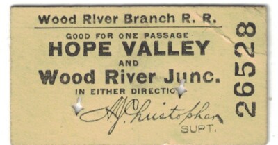 1911 Wood River Branch Eisenbahn Wood Riv Junction & Hope Valley Ticket