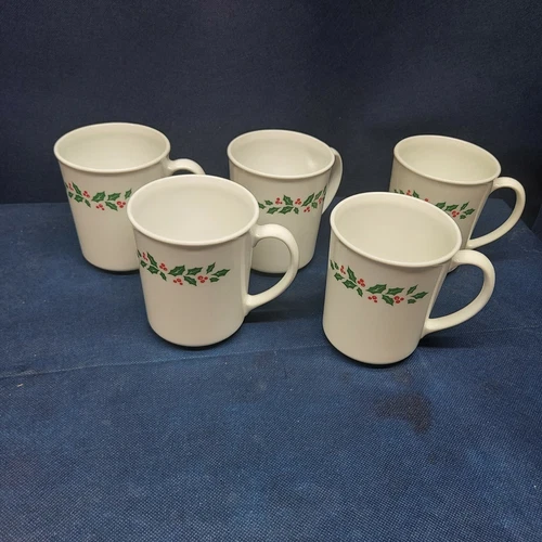 Vintage Corelle by Corning "Winter Holly" Set/5 Coffee/Tea Mugs Retired USA 