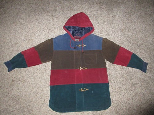 VTG G-III FULL ZIP METAL LATCH LEATHER SUEDE JACKET COAT MEDIUM INSULATED HOOD