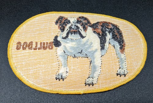 Patch bouledogue vintage (blanc et marron sur jaune) avec bord jaune - Photo 2/4