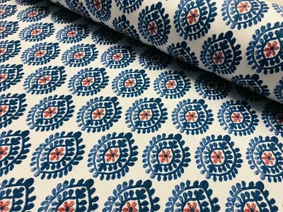 LUSHFABRIC Floral Aztec Spanish Diamond Flower Upholstery Fabric 280cm EXTRA wide Blue Red