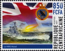 WWII HMS HOOD 51 Battlecruiser & BISMARCK Battleship Stamp #3 (2021 Cen. Africa)