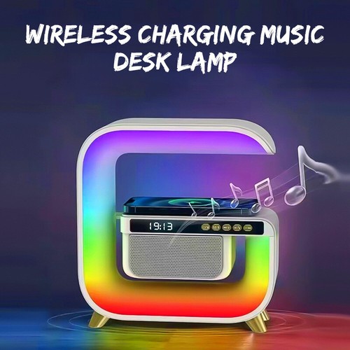 Multifunction Wireless Charger Station RGB Night Light Alarm Clock Speaker - Zdjęcie 10 z 14