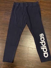 Women  s Adidas Essentials Linear Athletic Yoga Pants - Navy Blue/White, Size XL