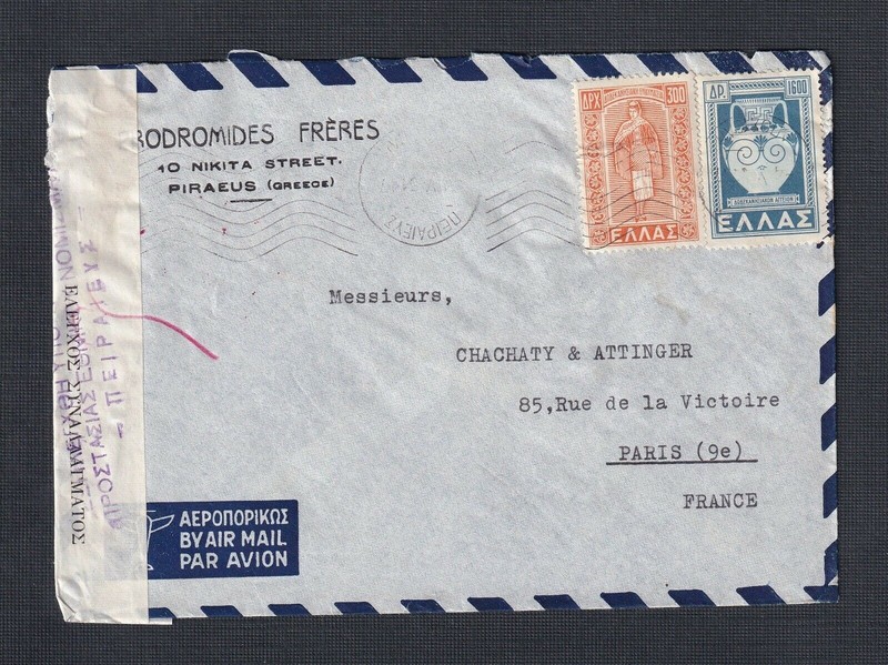 1951 Greece censor cover with censor tape, tied with Censor no and handstamp