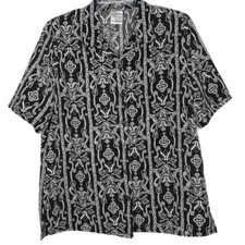 Allison Daley Womens Blouse Size 10 Short Sleeve Button Front V-Neck Black/White