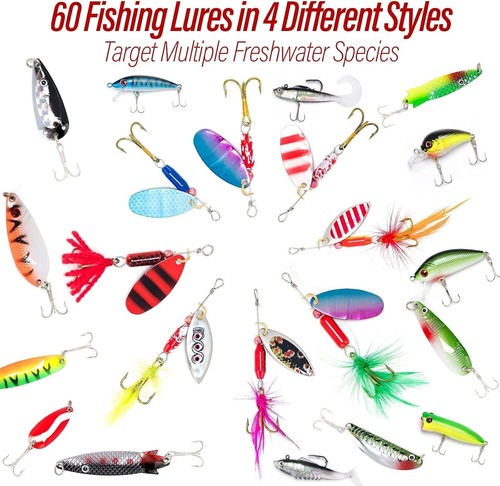 Fishing Tackle Bag 5 Boxes with 60 Lures Included Loaded Stocked Tackle Box Set - Picture 4 of 7