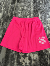Eric Emanuel Men s Pink Mesh Polyester Athletic Shorts L Drawstring Logo