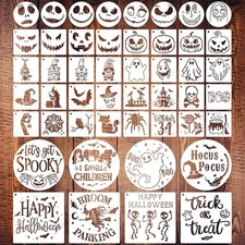 48 PCS Halloween Stencils Reusable, Ghost Bat Witch Spider Pumpkin Stencils for
