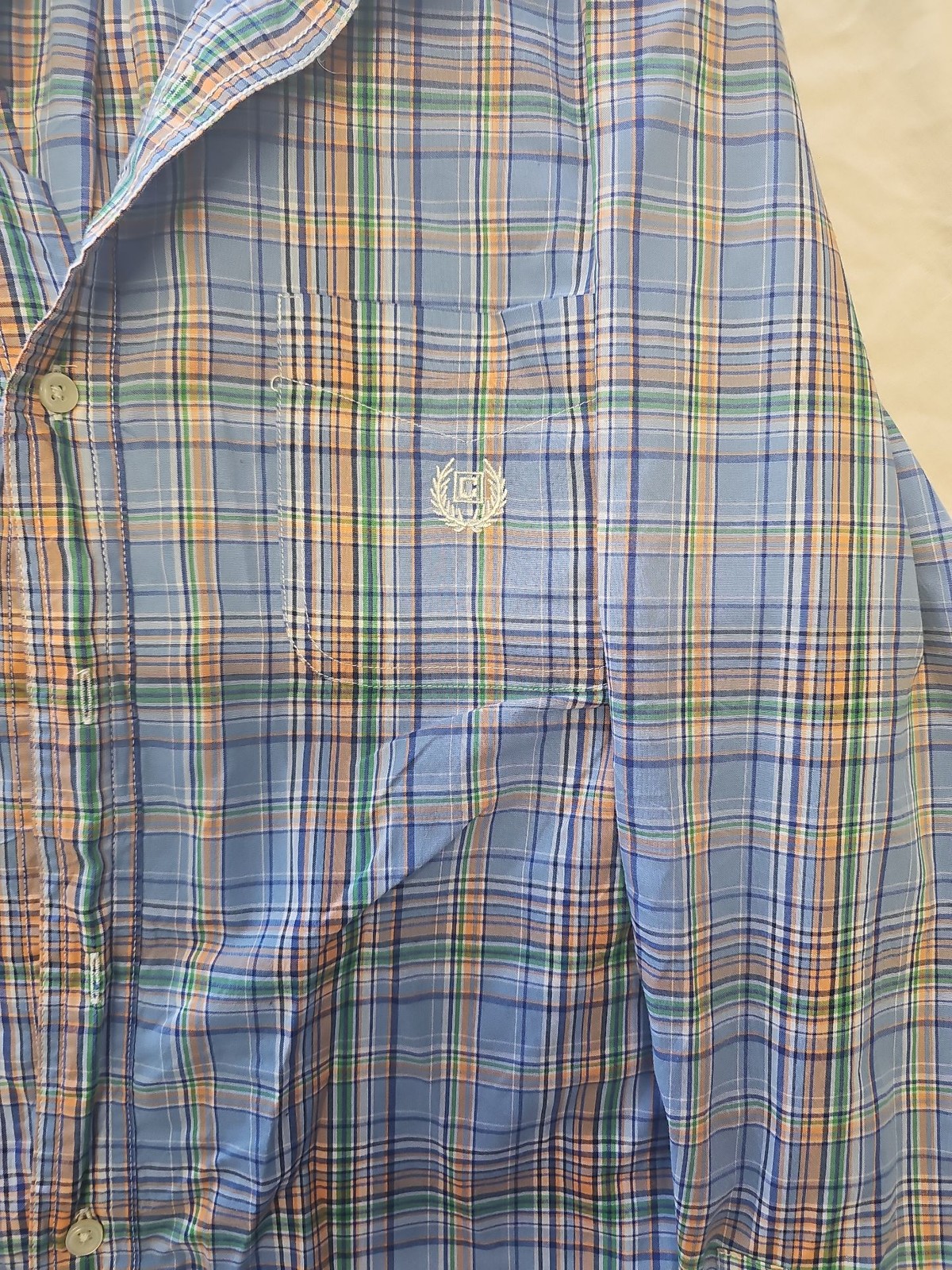 Chaps Easy Care Men's Plaid Button Down Shirt - Blue/Orange A2 1219 image 4