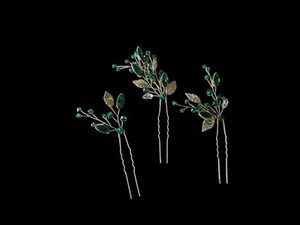 Set Of 3 Emerald Green Rhinestone Hair Pins.