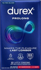Durex Prolong Condoms with Delay Lubricant, Ribbed Dotted Condoms for Men, 12