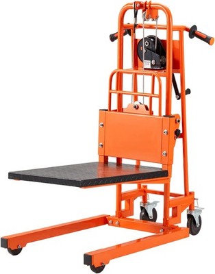 Material Lift Winch Stacker with Casters, 500 Lbs Capacity, Pallet Truck Dolly