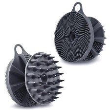 2in1 Soft Silicone Bath Body Scrubber  Hair Scalp Massager Brush Shower Gray