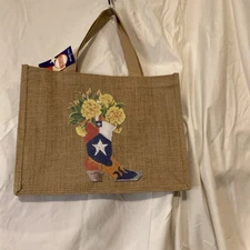 Yellow Rose of Texas Flag Boot Burlap Reusable Tote NWT