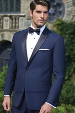 New Ike Behar Navy Midnight Blue Wool Tuxedo Suit Slim Fit 38 R