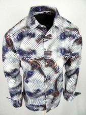 Abstract Floral Shirt Mens Slim Fit Designer White Fashion Button Up Gold Foil