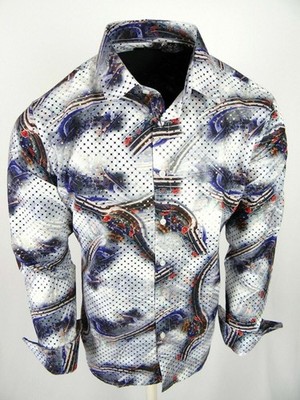 Abstract Floral Shirt Mens Slim Fit Designer White Fashion Button Up Gold Foil
