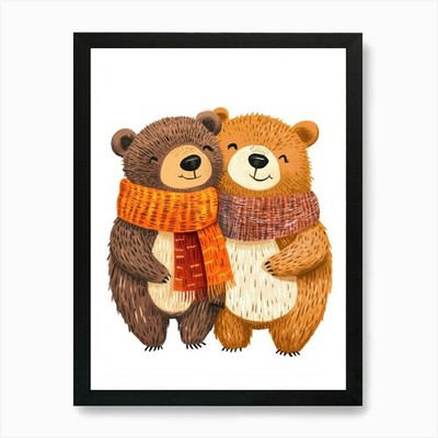 Zwei Bären umarmen Kunstdruck gerahmt Wandbild Poster Leinwanddruck Bild